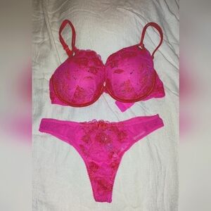 VS very sexy bra & panty set!! 34D and medium. Pink with red lace and